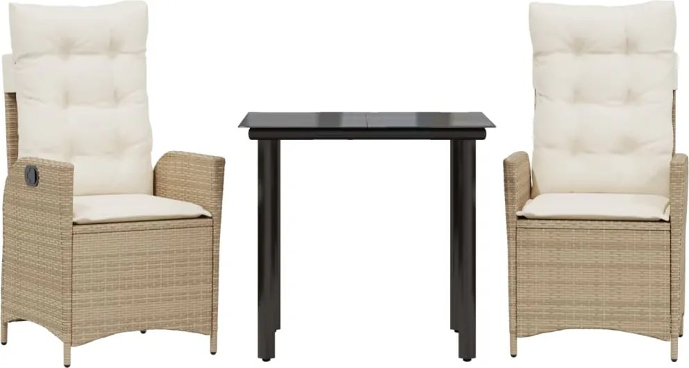 vidaXL Set mobilier de grădină cu perne, 3 piese, bej, poliratan