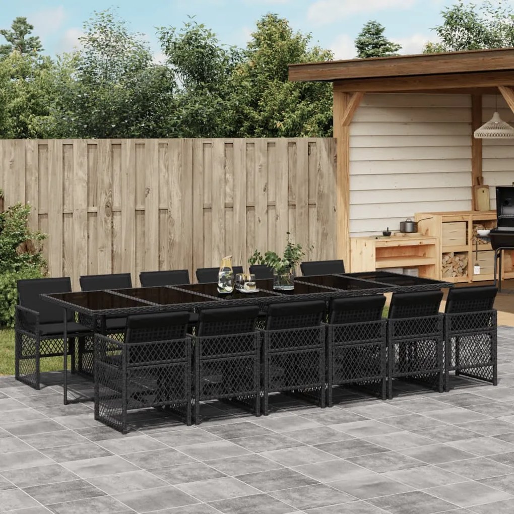 vidaXL Set mobilier de grădină cu perne, 13 piese, negru, poliratan