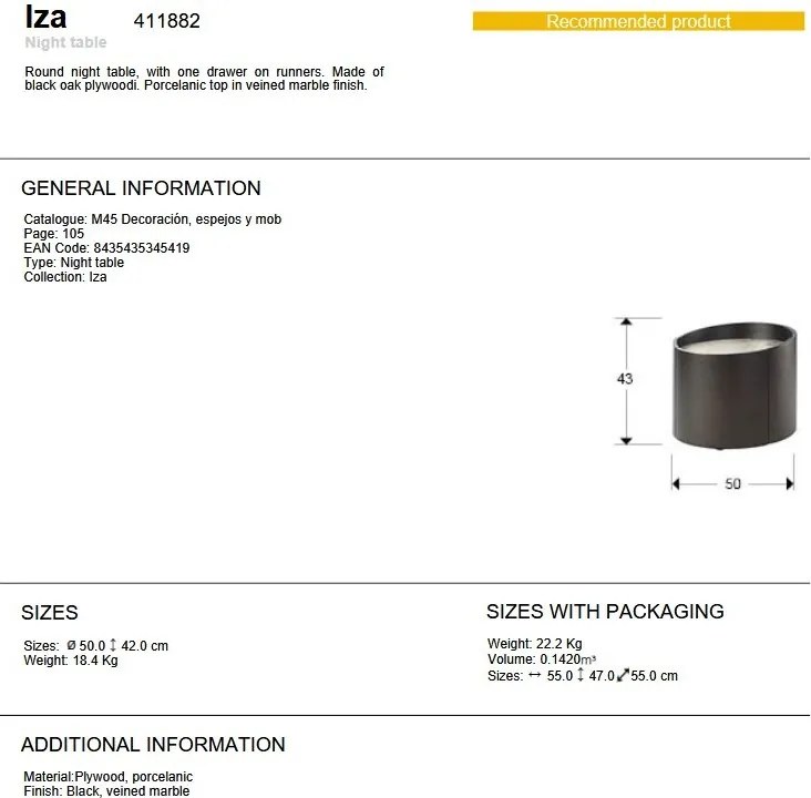 Noptiera rotunda cu sertar Iza stejar negru