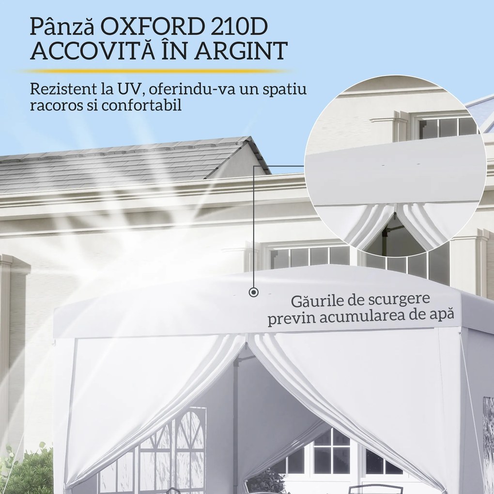 Outsunny Cort Impermeabil 3x3m Grădină, Panouri Laterale Pliabile, Oțel Oxford, Alb | Aosom Romania