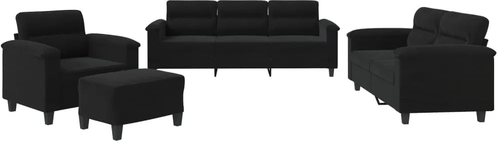 vidaXL Set de canapele cu perne, 4 piese, negru, microfibră