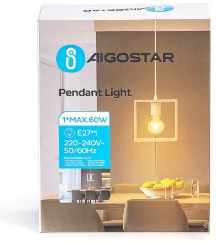 Aigostar - Lustră din lemn pe cablu 1xE27/60W/230V lemn de pin