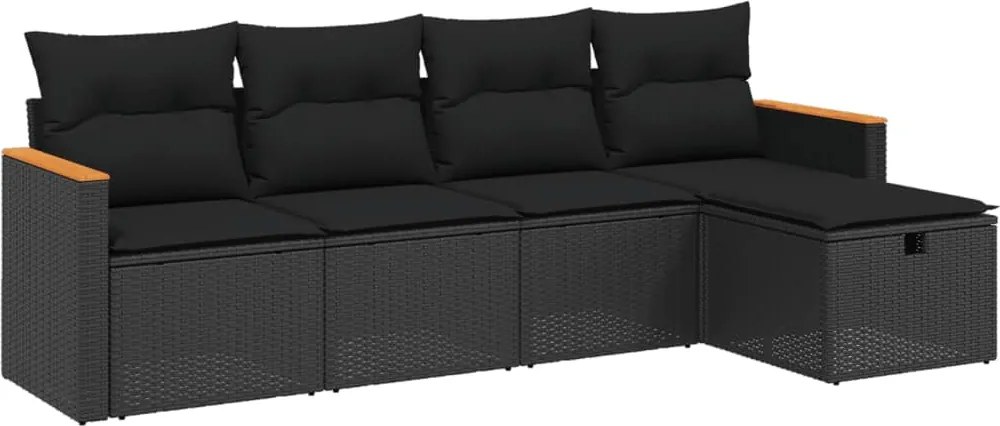 vidaXL Set mobilier de grădină cu perne, 5 piese, negru, poliratan