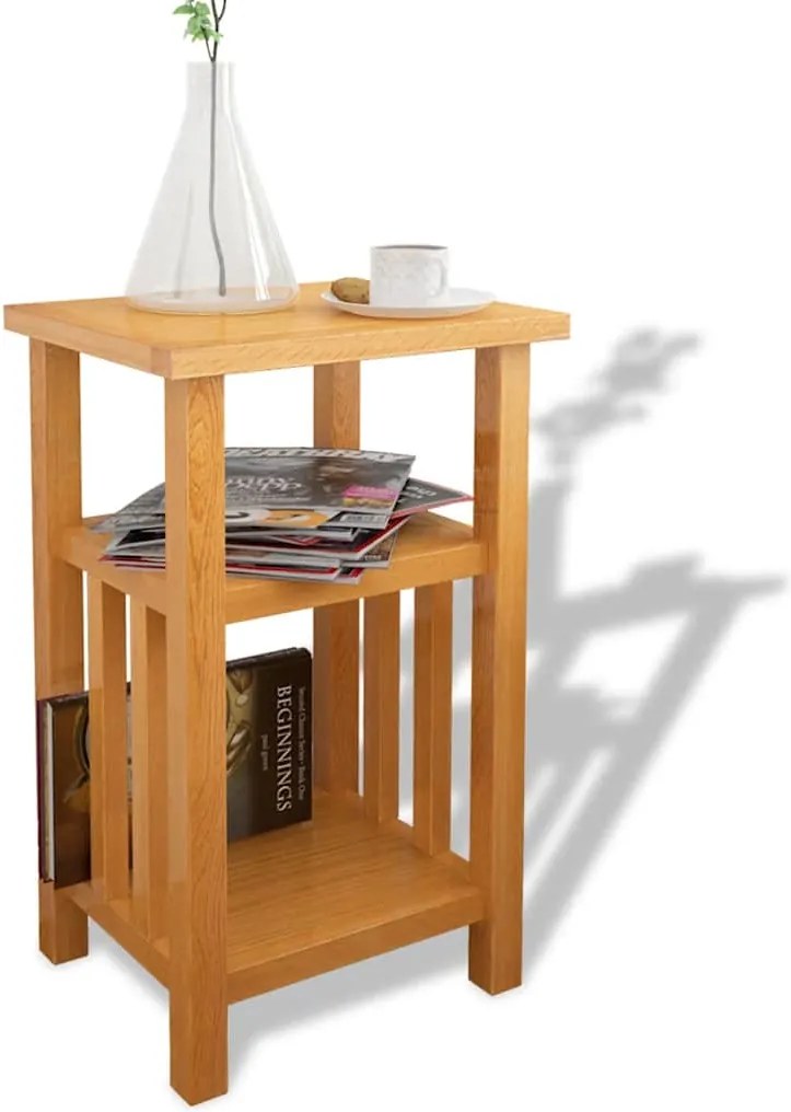 vidaXL Masă de capăt cu raft de reviste, 27 x 35 x 55 cm, stejar masiv