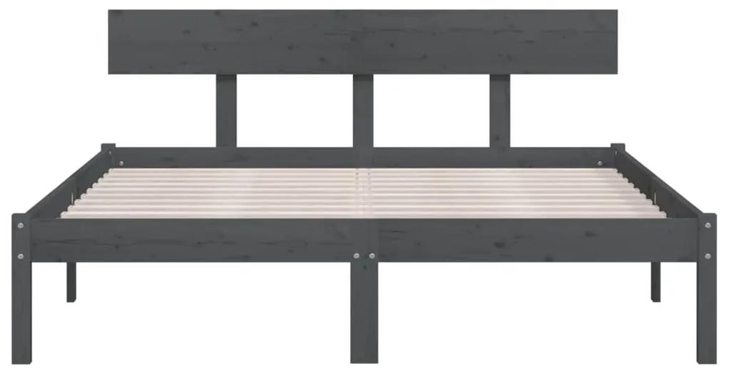 Cadru de pat UK King, gri, 150x200 cm, lemn masiv pin Gri, 150 x 200 cm