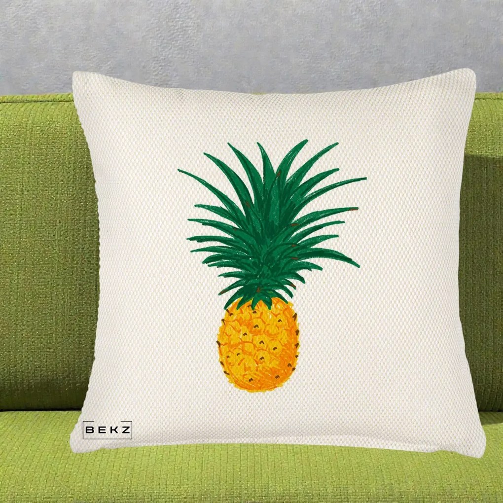 Perna Decorativa Ananas Tropical, 40x40 cm, Crem Reliefat, Husa Detasabila, Perna Inclusa, BEKZ®