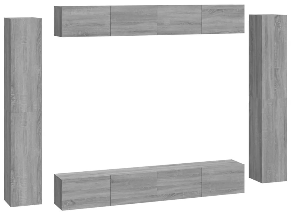 3114300 vidaXL Set dulap TV, 8 piese, gri sonoma, lemn prelucrat
