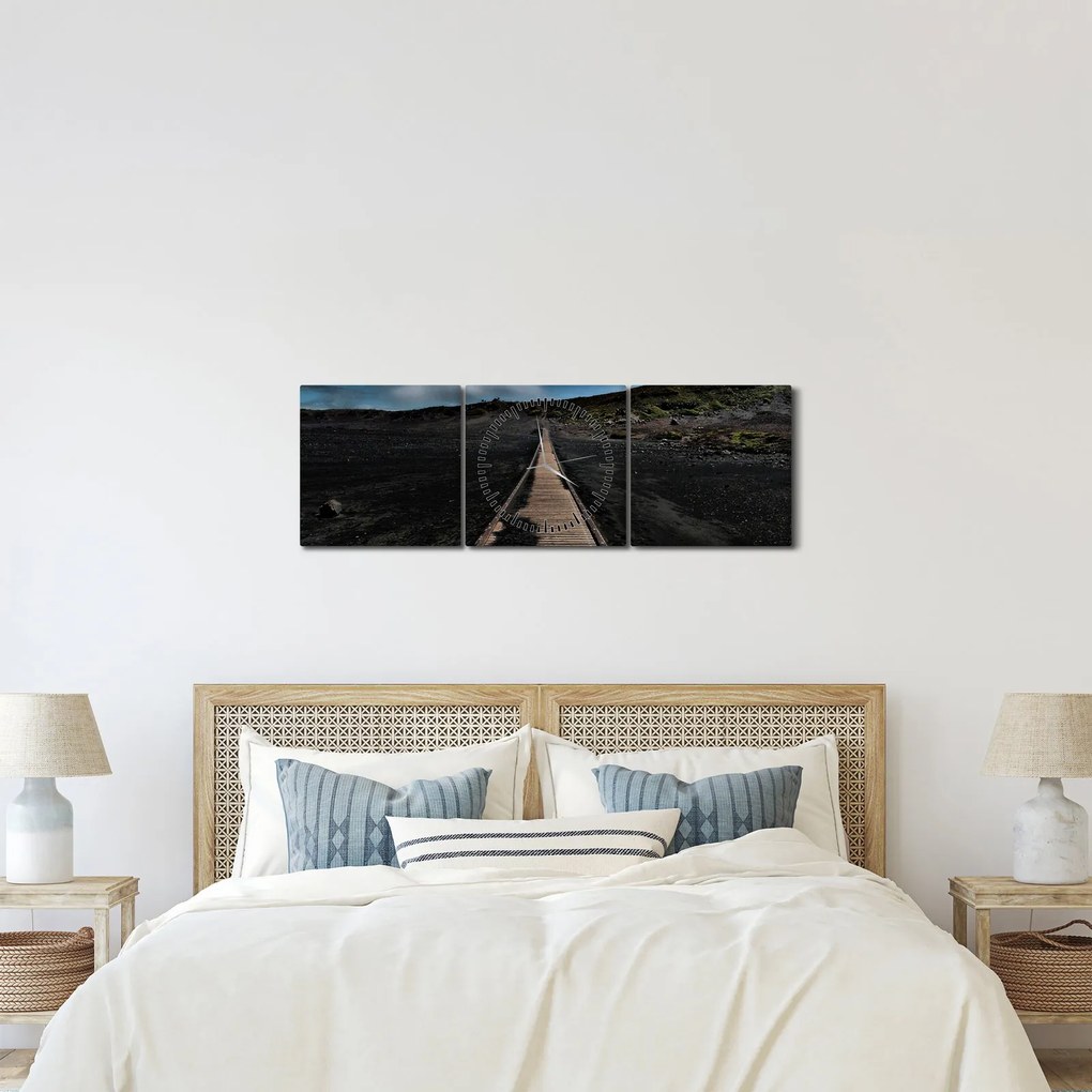 Tablou drumul de lemn în amurg (cu ceas) (90x30 cm)