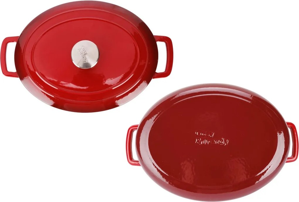 Oală fontă emailată ovală cu capac 6,0 L Roșu tradițional Fontestic Cosy & Trendy 9967504