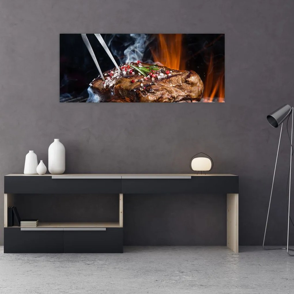 Tablou cu steac pe grill (120x50 cm)