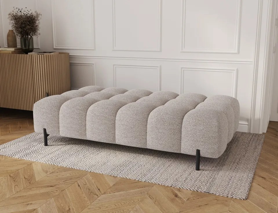 Taburet Tapitat cu Picioare Ferivo, 140x70x40cm, beige bouclé – Royal 04