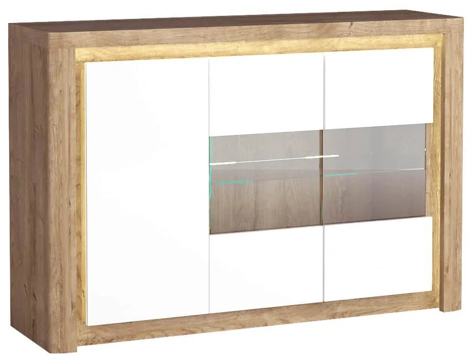 Vitrină Livia 03 (cu iluminat LED) (Stejar ribbeck + Alb lucios). 1057859