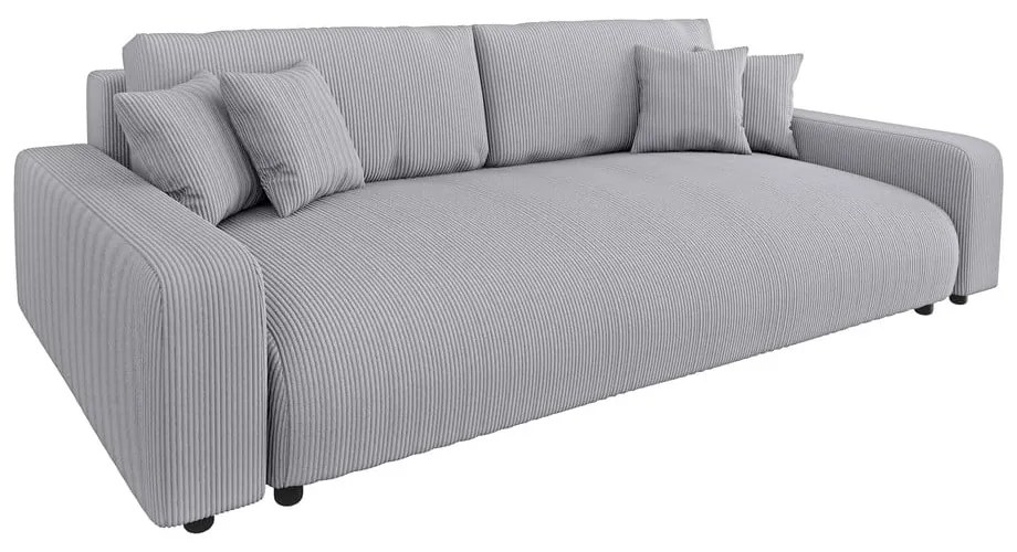 Canapea gri deschis extensibilă, cu spațiu de depozitare, cu tapițerie din catifea reiată 234 cm Sara – Ropez