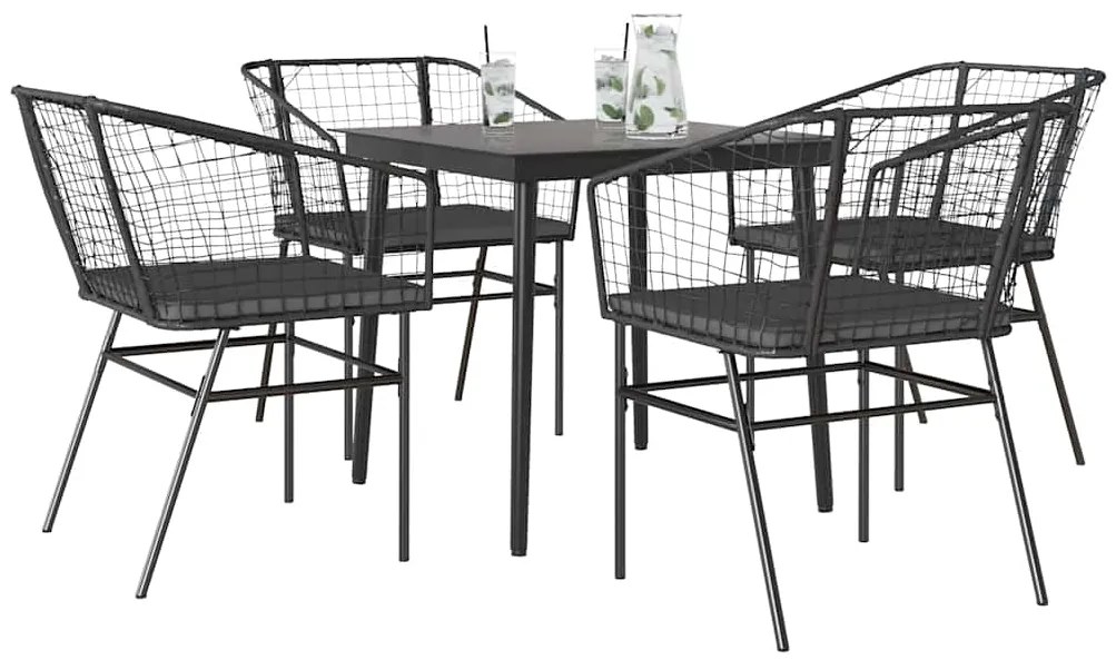 vidaXL Set de sufragerie de grădină 5 piese neagră Sticlă Poly Rattan