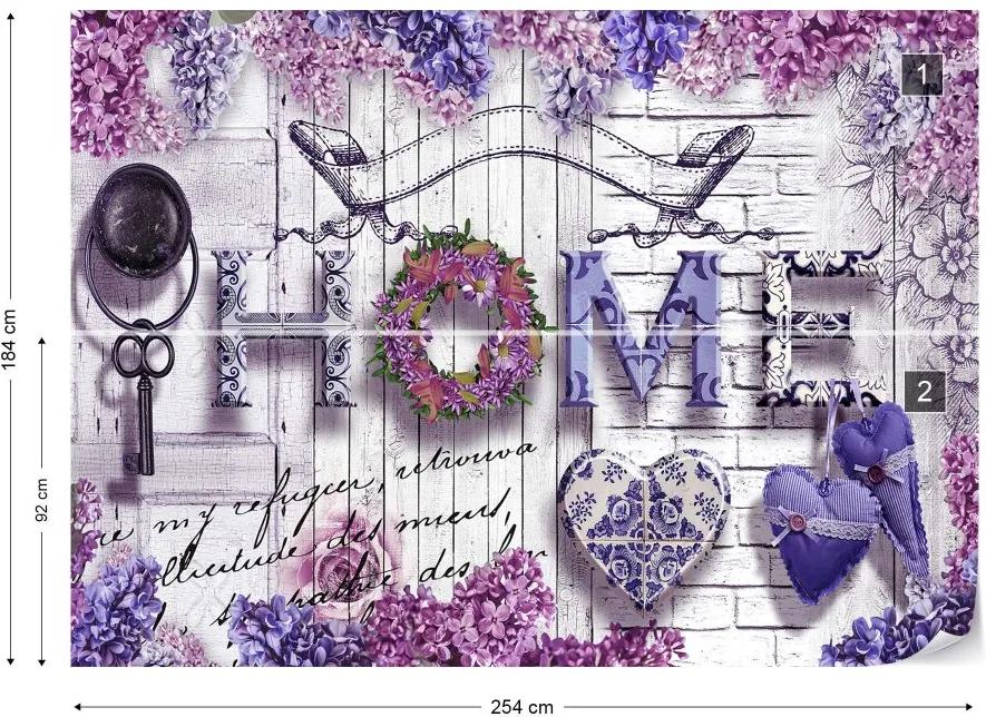 Fototapet GLIX - Home Purple Flowers Vintage Farmhouse Chic + adeziv GRATUIT Tapet nețesute - 254x184 cm