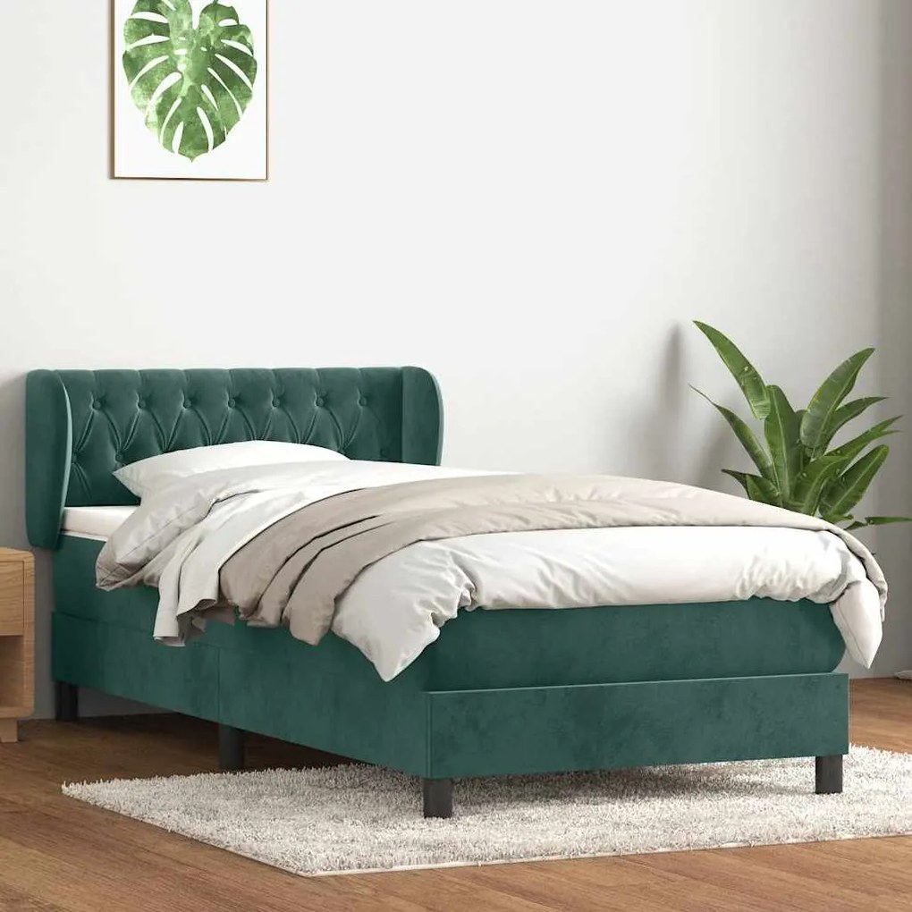 vidaXL Pat box spring cu saltea, verde închis, 80x220 cm, catifea