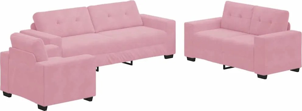vidaXL Set de canapea 3 pcs Roz 221 x 80 x 80 cm Catifea