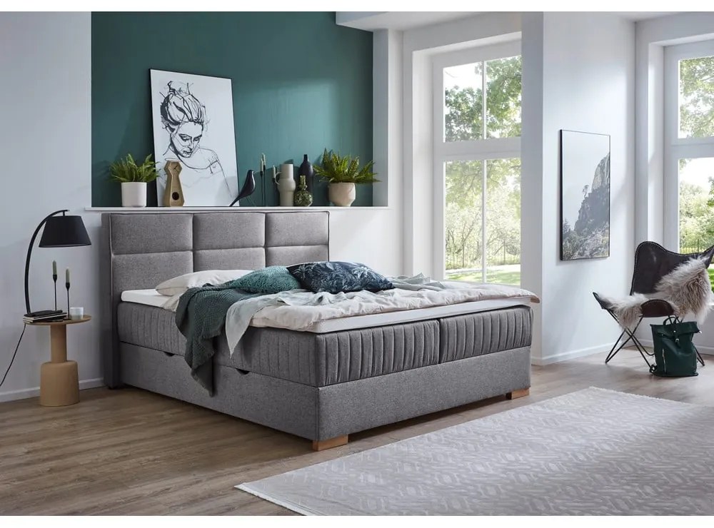 Pat boxspring gri cu spațiu de depozitare 160x200 cm Tambo – Meise Möbel