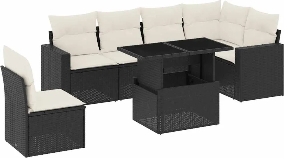vidaXL Set canapele de grădină cu perne, 7 piese, negru, poliratan