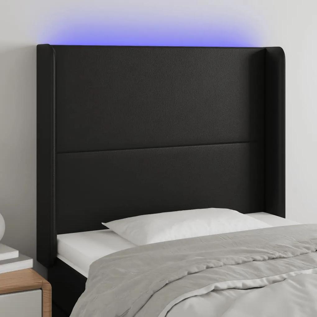3123852 vidaXL Tăblie de pat cu LED, negru, 103x16x118/128 cm, piele ecologică