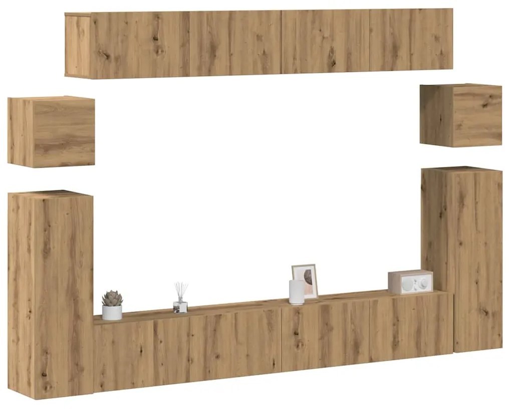 vidaXL Set dulap TV 8 piese montat pe perete Stejar artizanal