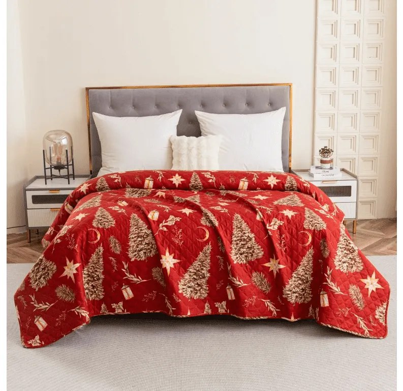 Cuvertura de pat cu model GOLD CHRISTMAS, rosu Dimensiune: 170 x 210 cm