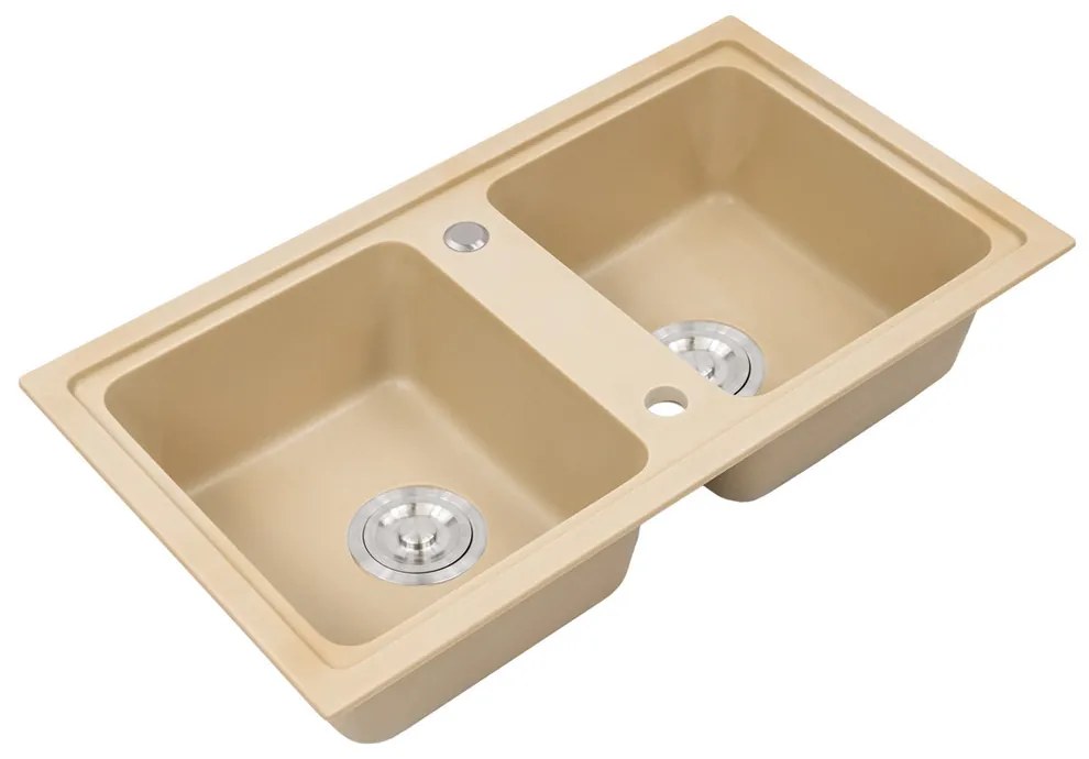 Chiuvetă pătrată Tia cu două cuve din granit, bej