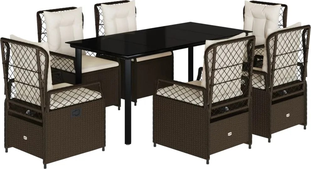 vidaXL Set mobilier de grădină cu perne, 7 piese, maro, poliratan