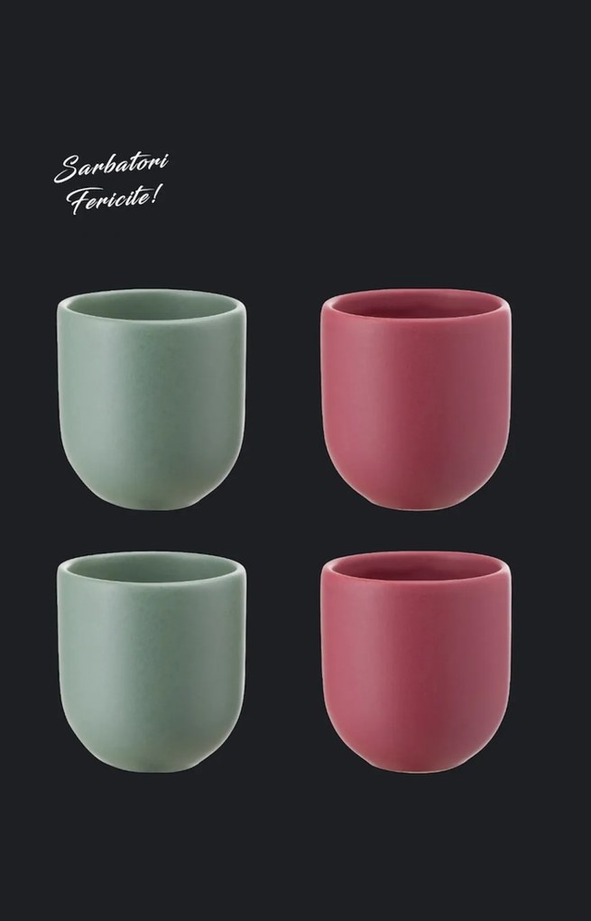 Set Cadou 4 Pahare Ceramica Novum Sarbatori (2 Pahare Rosii Mat 250ml, 2 Pahare Verzi Menta Mat 250ml)