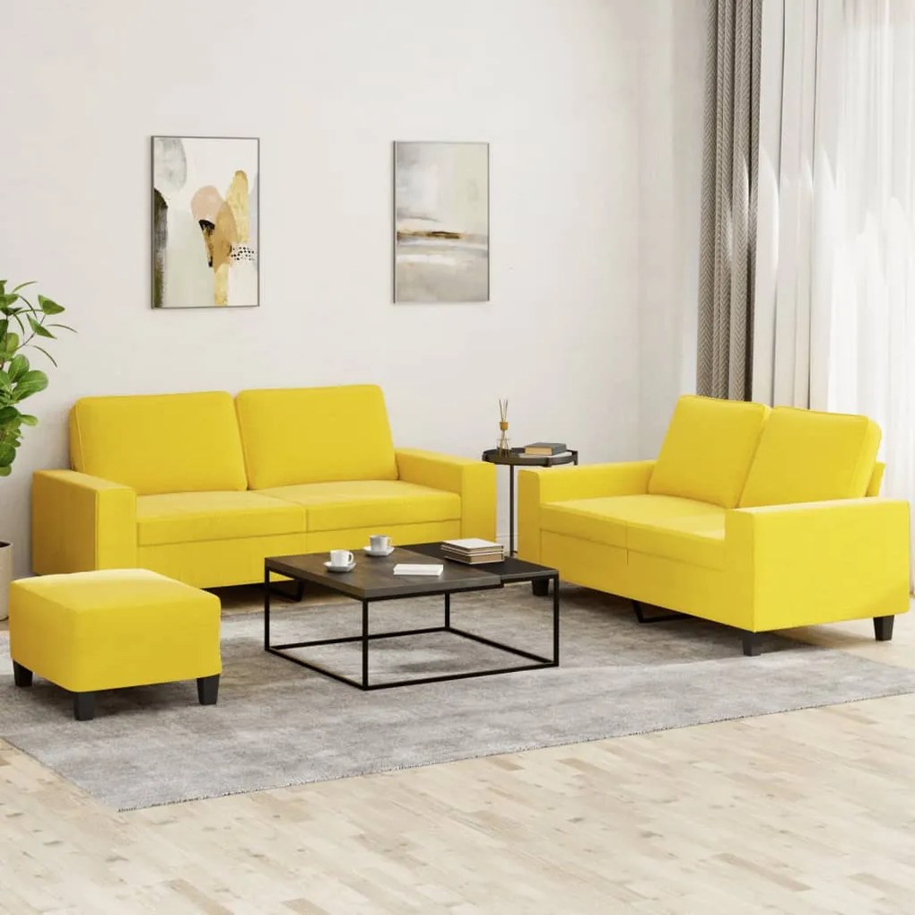 vidaXL Set de canapele, 3 piese, galben deschis, textil