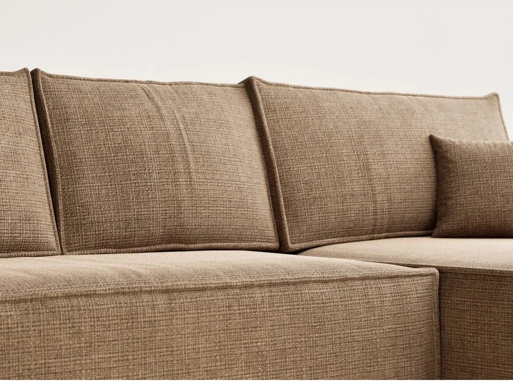 Colțar maro deschis extensibil/cu spațiu de depozitare cu tapițerie din chenille (cu colț pe partea dreaptă/cu șezlong) Maze – Maison de Rêve