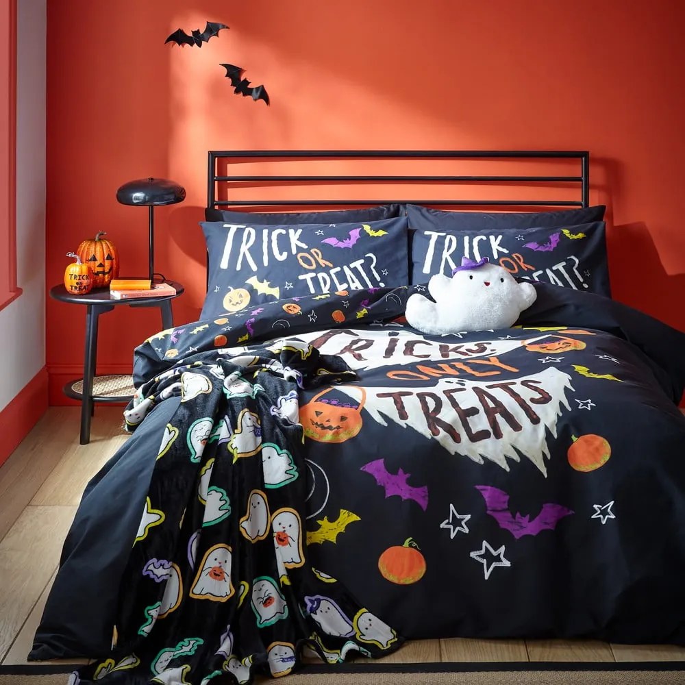 Lenjerie de pat neagră pentru pat dublu 200x200 cm Halloween Trick or Treat – Catherine Lansfield