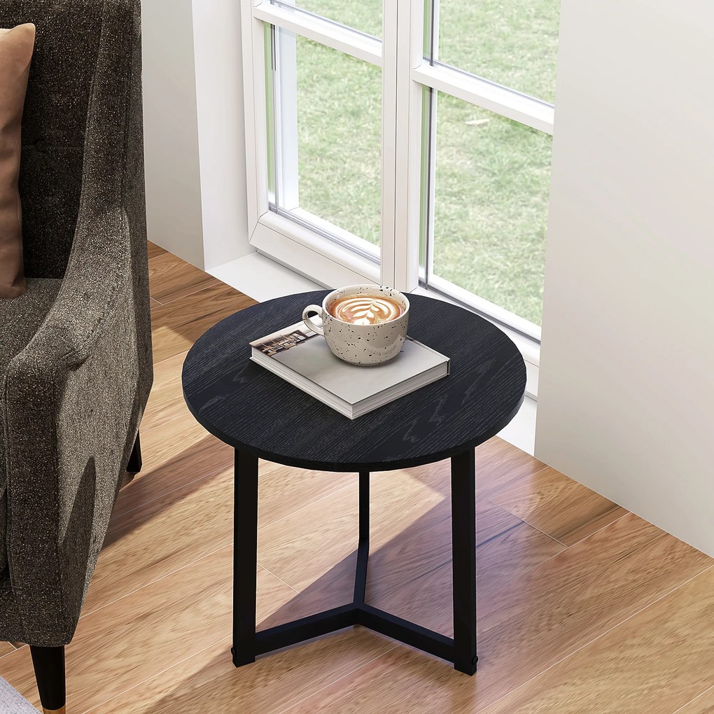 HOMCOM Set modern de mese de cafea, Cadru de Oțel, MDF, Design Rotund, suprapozabil, Negru | Aosom Romania