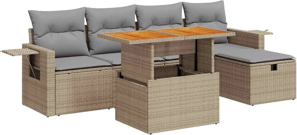 vidaXL Set canapele grădină cu perne 6 piese bej poliratan/lemn acacia