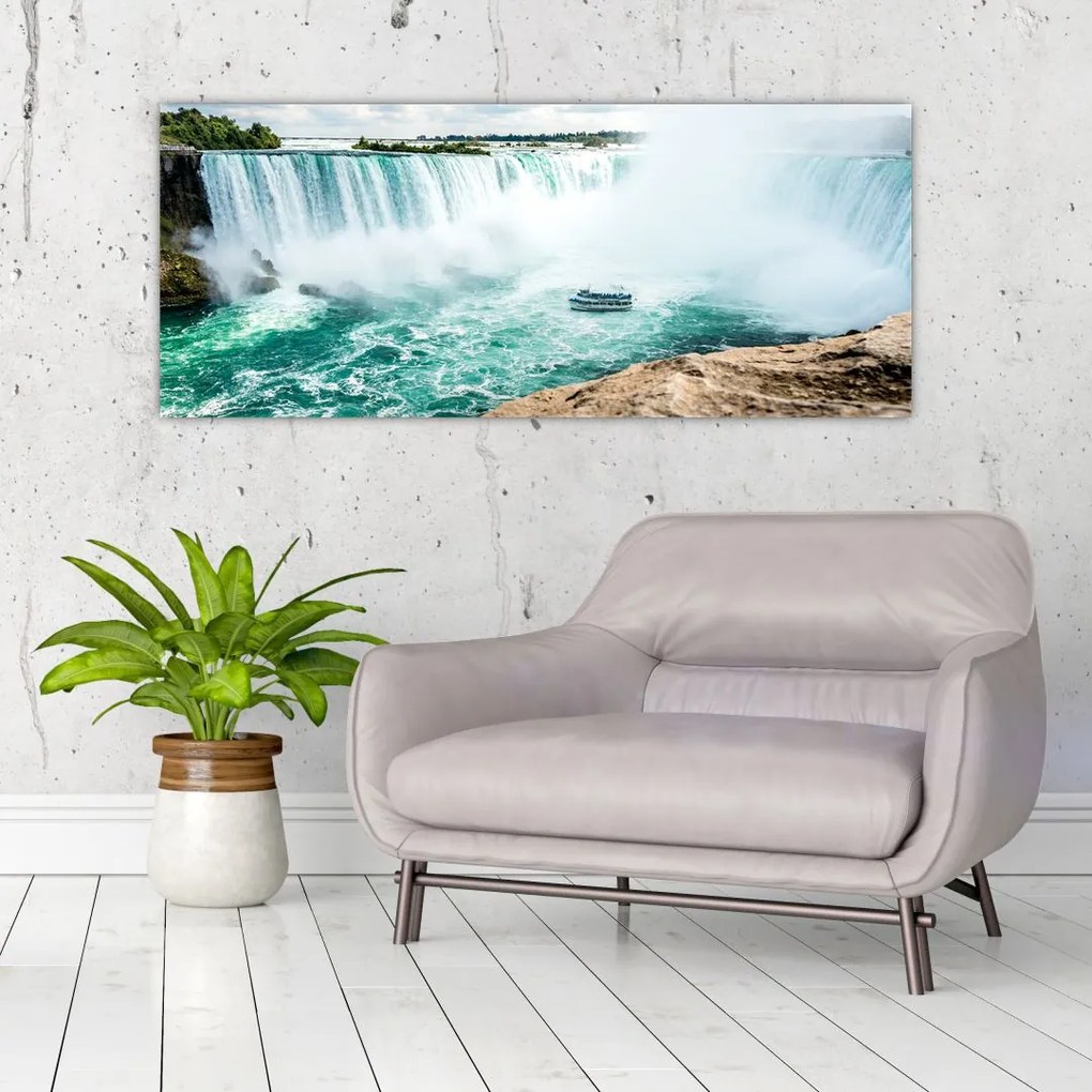 Tablou cu cascadele și corabie (120x50 cm)
