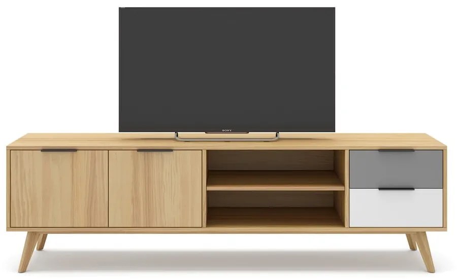 Comodă TV natural/gri/alb din lemn de pin 180x53 cm Elfa – Marckeric