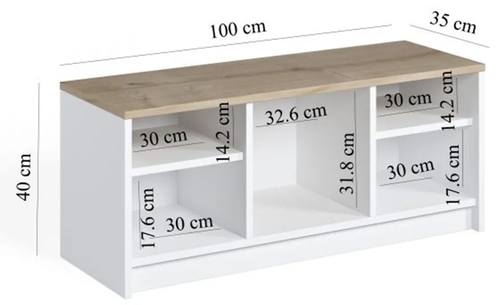 Bancheta/pantofar NEO Alb/Stejar 100 x 35 x 40 cm