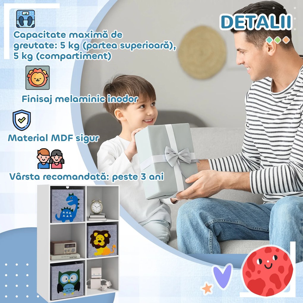 ZONEKIZ Organizator pentru Jucarii, Dulap de Depozitare cu Trei Sertare din Material, Raft Organizator, 61,8x29,9x91,5 cm, Alb | Aosom Romania