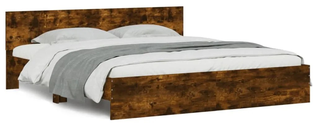 3207459 vidaXL Cadru de pat cu tăblie, stejar fumuriu, 200x200 cm