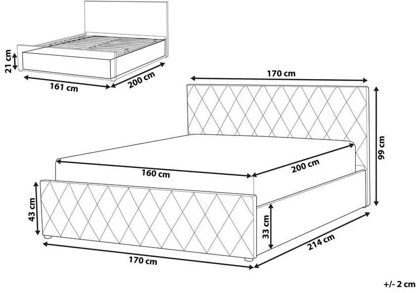 Pat matrimonial 160 cm ROFARIO (gri) (piele artificială) (cu somieră și sp. depozitare). 1023484