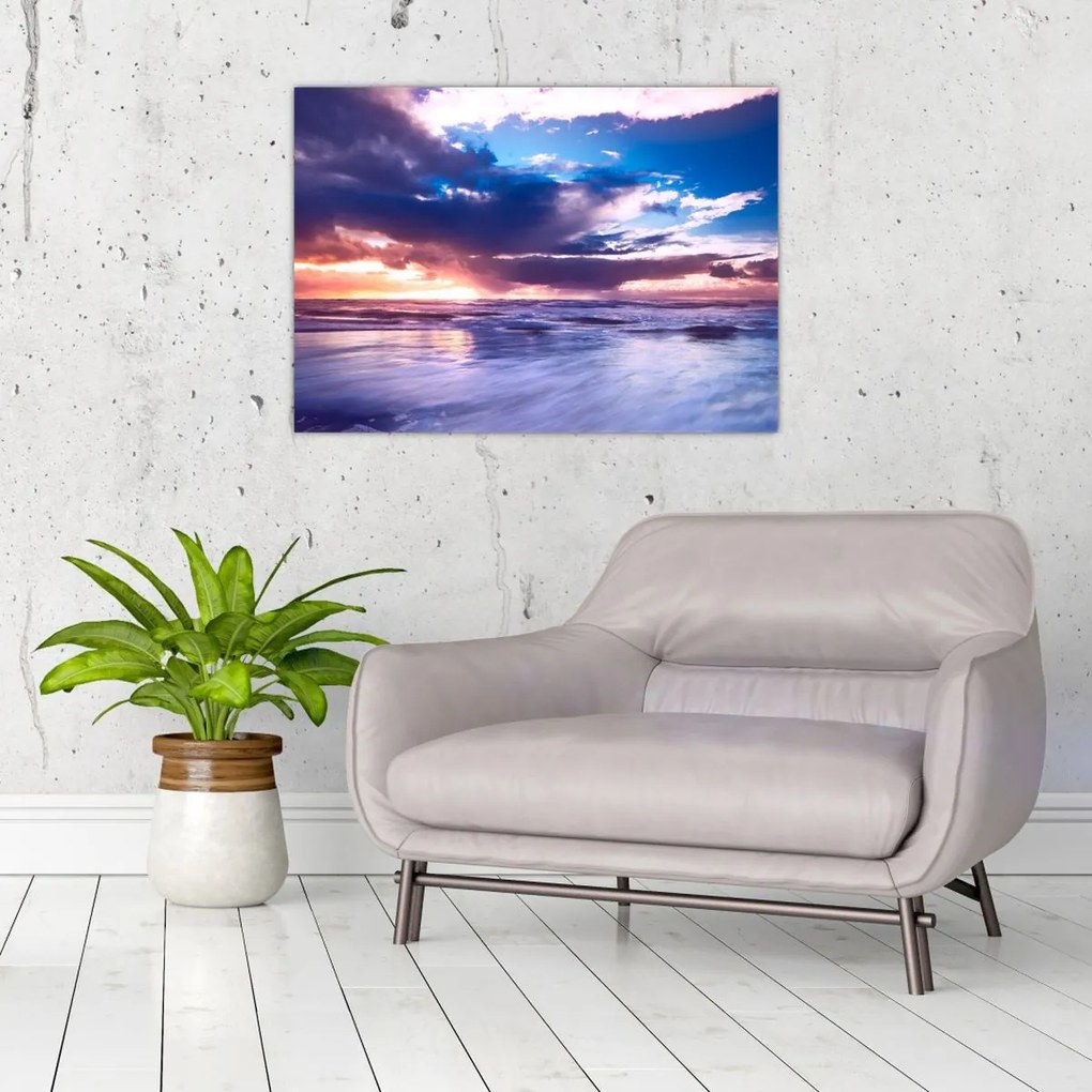 Tablou pe sticlă - Apus de soare la mare (70x50 cm)
