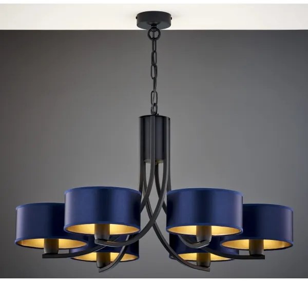 Jupiter 2102 - Candelabru cu lanț ARTHUR 6xE27/15W/230V albastru/negru