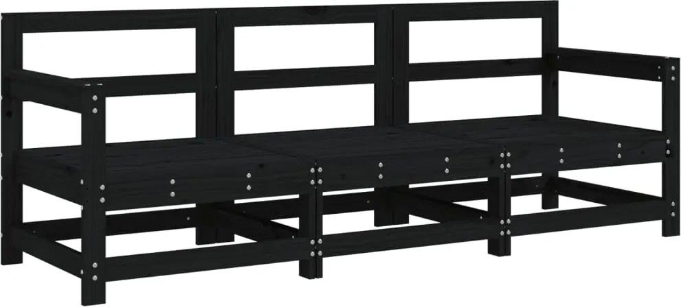 vidaXL Set mobilier de grădină, 3 piese, negru, lemn masiv pin