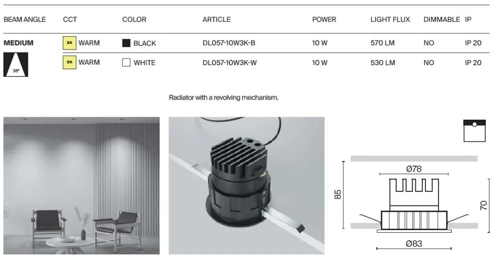 Spot LED incastrabil design tehnic Wise negru