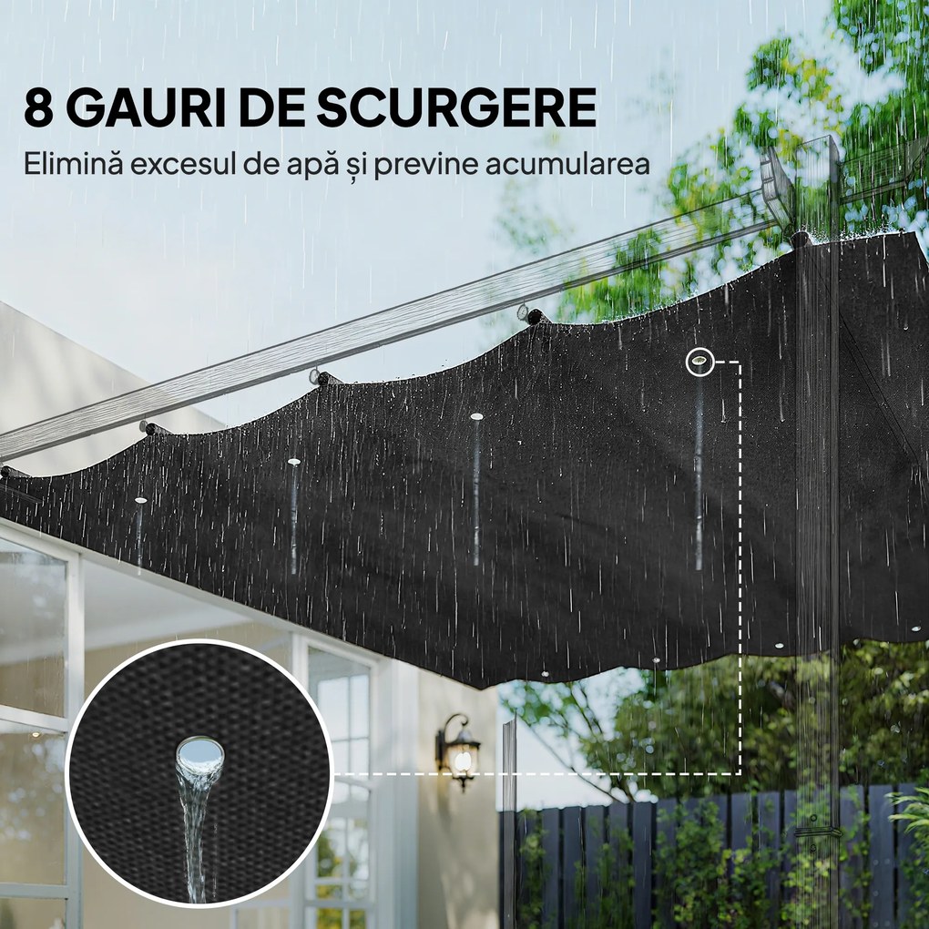 Outsunny Copertină Retractabilă UV30+ pentru Pergolă 3x2.15m Protecție Solară Gri Închis | Aosom Romania