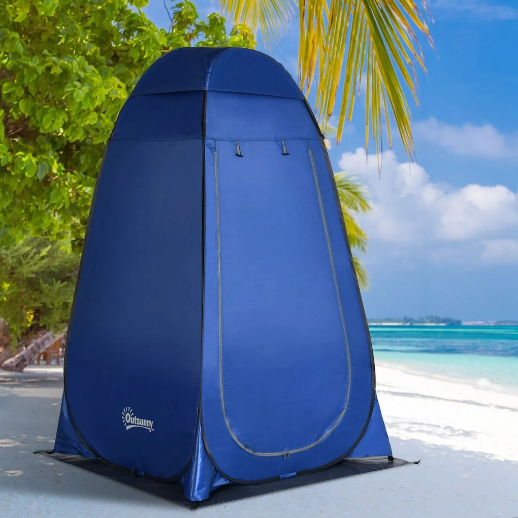 Outsunny Cort de Duș pentru Camping cu Ușă cu Fermoar, Geantă de Transport și Buzunar, 126x124x189 cm, Albastru Închis | Aosom Romania
