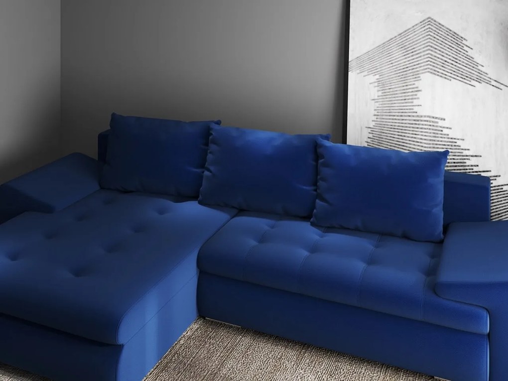 Colțar extensibil dumonde cu ladă de depozitare si sezut confortabil din spuma high-density, Leonardo Royal Albastru 260x185 cm