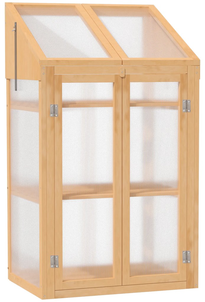 Outsunny Mini-seră, seră mică cu structură din lemn, ferestre și ușă dublă, 3 rafturi, 70L x 50L x 120Î cm, maro | Aosom Romania