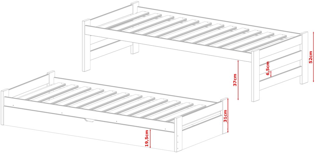 Pat pentru copii 80 x 180 cm ANISSA (cu somieră și sp. depozitare) (Alb). Promo -10%. 1013001