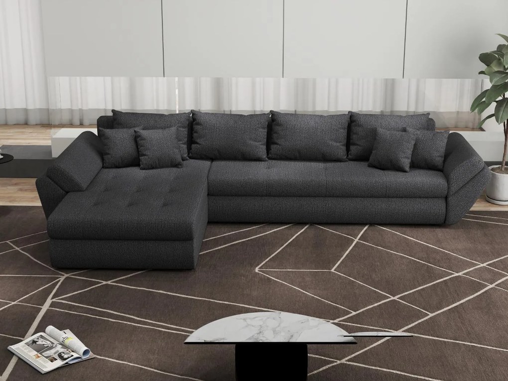 Colțar extensibil dumonde cu ladă de depozitare si sezut confortabil din spuma high-density, Loana XL Enjoy Grafit 335x185 cm